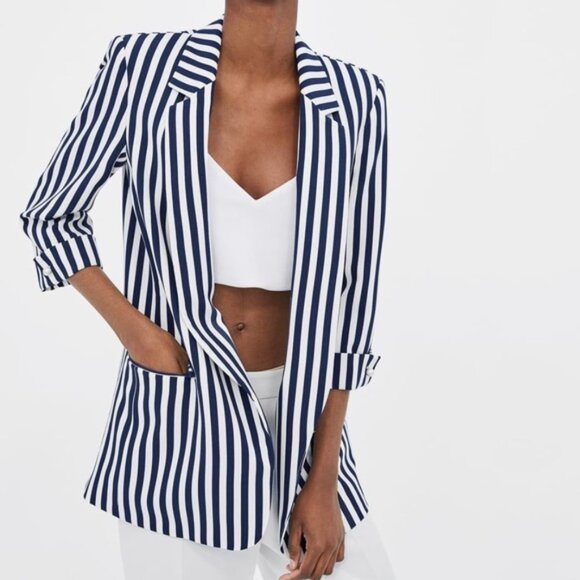 Zara Jackets & Blazers - ZARA Striped Blazer Jacket Coat Lined 3/4 Sleeve Womens Size XS NWT